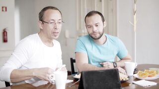 Funnyfuzzy - guys having a video call on breakfast table | Trending HD Video