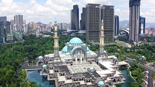 drone view of the federal territory mosque in kuala lumpur malaysia | Professional HD Video