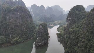 4K Computer Monitor - aerial view of misty ninh binh landscape | Trending HD Video