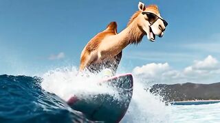 Adventurous animals skiing on water