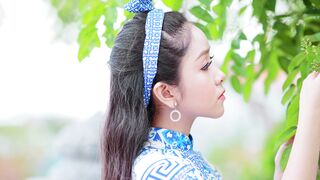 The Shy Snow Woman and the Cursed Ring - beautiful woman touching leafy branch with buds | Tren