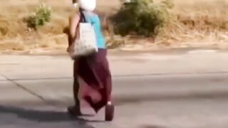 Poor Grandma crossing the road