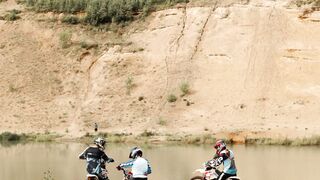 DICK S Sporting Goods - three motorcyclists in an arid outdoor | Trending HD Video