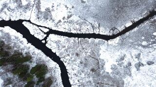 4K Computer Monitor - aerial winter river in snowy landscape | Trending HD Video