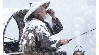 Fishing Alone in the Cold River Snow