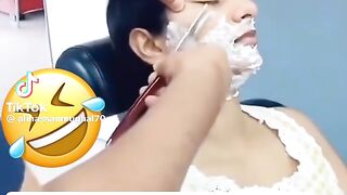 Girl is Shaving her Face Preparation for Eid