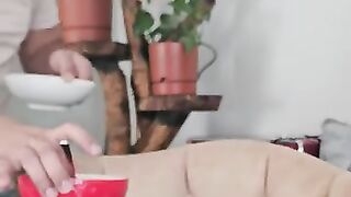 While I prepare lunch for myself, I prepare a plate of the same food for the blind kitten.