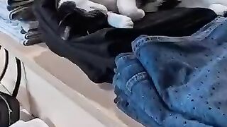 This cat seems to like these black jeans.