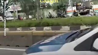 against the flow of traffic, car drivers were chased by the police and motorcyclists were caught