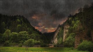 Free Rain Nature Footage – Cinematic Mountain Valley Rain at Sunset | Relaxing Background Video HD