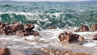 4K resolution - waves crashing on rocky adriatic coastline | Trending HD Video