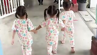 When brother saw his little sister, he immediately ran away to kiss her.