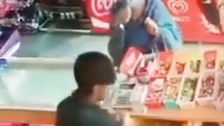 shopkeeper try to kiss customer