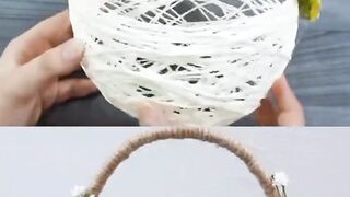 Make a beautiful woolen basket using yarn and a balloon