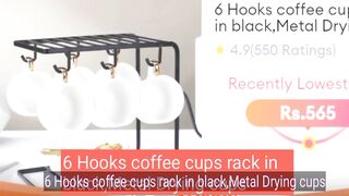 6 Hooks coffee cups rack in black,Metal Drying