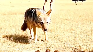Ostrich Mother Strikes Again — Fox Never Learned #ostrichVsfox #WildlifeMoments #ostrich #fox #animals