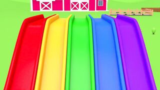 Learn Colors with Street Vehicle Soccer Ball Toys in Magic Water Slide Pretend Play for Kids