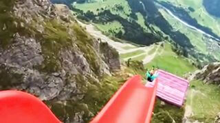 Cliff Slide is Insane! Girl Slides with Instructor on Cliff Airbag! #cliffactivity #cliffslide