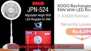 SOGO Rechargeable FAN With LED Ring Light On Front