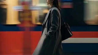 Cinematic Woman Walking at Train Station in Motion Blur