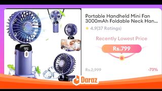 Portable Handheld Mini Fan 3000mAh Foldable Neck