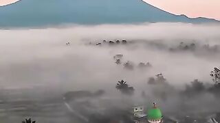 Suasana subuh berselimut kabut di kaki Gunung Semeru⛰️
