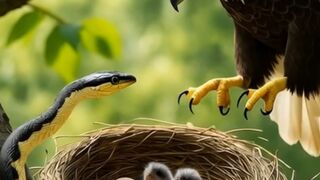 Mother Eagle Defends Her Nest from Snake Attack