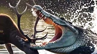 Crocodile Attacks Deer Drinking at River – Hyper Realistic Wildlife Moment
