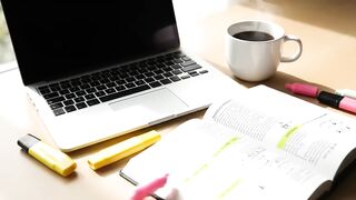 Modern Productive Workspace with Laptop and Coffee