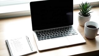 Minimalist Workspace with Laptop Coffee and To-Do List