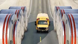 Infinite School Bus vs Bollards Crush #4 - BeamNG.Drive
