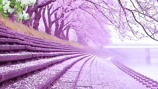 Give it an engaging title, like "Beautiful Purple Cherry Blossoms by the River".
