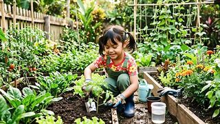 anak kecil sedang berkebun