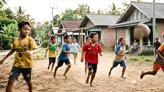 anak kecil sedang bermain sepak bola