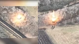 Ukrainian forces blow up Russian tank hidden among trees