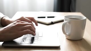Person Typing on Laptop at a Home Office Desk
