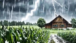 Heavy Rain on Beautiful Farm ????️ | Relaxing Nature AI Video 4K Peaceful Farm in Heavy Rain ????????️