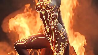 Fire girl dancing with enjoyful moment