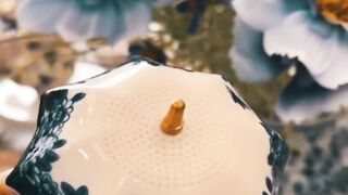 Aesthetic Tea Time! Blue & White Ceramic Umbrella Tea Strainer with Tassel