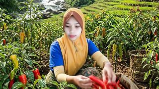 harvesting chilies in the rice fields