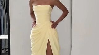2026 New Women Strapless Pleated Maxi Dress Backless High Waist Slim Fit Split Sleeveless Party Evening Prom Gown Lady Robe