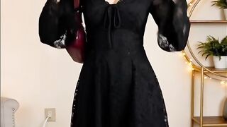 Black lace square necked tie up flared sleeved slim fit short dress,Black lace square necked tie up flared sleeved dress