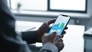 Businessman Using Smartphone App in Modern Office