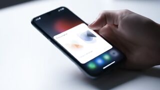 Hand Holding and Navigating a Modern Smartphone with Colorful Mobile Interface