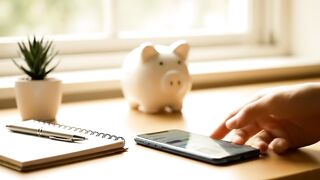 Tracking Financial Goals with a Smartphone App in a Modern Workspace