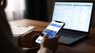 Businessman Analyzing Financial Data on Smartphone and Laptop