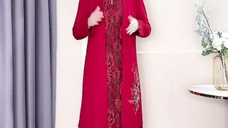 Spring Mom Windbreaker Dress Two Piece Set With Middle aged and Elderly Women's Autumn Dress, High end Long sleeved Dress Sets