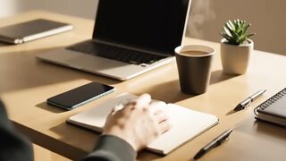 Modern Professional Workspace with Laptop, Smartphone and Notebook