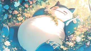 snorlax-flower-bed-napping-pokemon