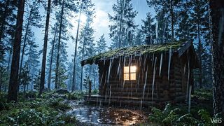 ????️ Rainy Night in a Cozy Forest Cabin | Heavy Rain ASMR for Sleep